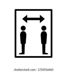 Maintain Social Distancing and Keep Your Distance While Using the Elevator Behavior Instruction Sign with People Figures Looking in Opposite Directions. Vector Image.