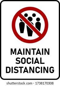 Maintain Social Distancing and Keep Your Distance Vertical Rectangular Instruction Sign with an Aspect Ratio of 3:4 and Rounded Corners. Vector Image.