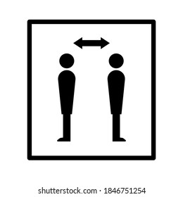 Maintain Social Distancing and Keep Your Distance While Using the Elevator Behavior Instruction Sign with People Figures Looking in Opposite Directions. Vector Image. EPS 10