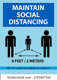 Maintain Social Distancing poster in 8.5:11 ratio  - Vector Illustration