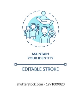 Maintain your identity concept icon. Find yourself and visualize goals idea thin line illustration. Positive minds. Personal support. Vector isolated outline RGB color drawing. Editable stroke
