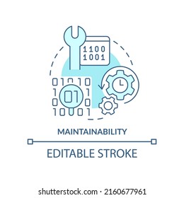 Maintainability turquoise concept icon. Programing language choice standard abstract idea thin line illustration. Isolated outline drawing. Editable stroke. Arial, Myriad Pro-Bold fonts used