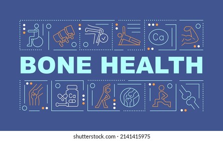 Maintaining Bone Health Word Concepts Dark Blue Banner. Osteoporosis Prevention. Infographics With Icons On Color Background. Isolated Typography. Vector Illustration With Text. Arial-Black Font Used