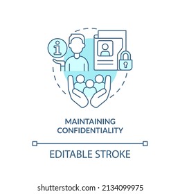 Maintaining Confidentiality Turquoise Concept Icon. Sensitive Information. HR Skills Abstract Idea Thin Line Illustration. Isolated Outline Drawing. Editable Stroke. Arial, Myriad Pro-Bold Fonts Used