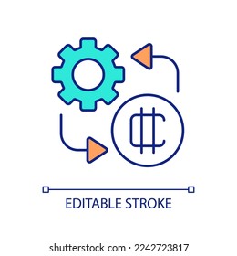 Maintaining cryptocurrency trading RGB color icon. Build safe and trustful net. Digital coins. Isolated vector illustration. Simple filled line drawing. Editable stroke. Arial font used