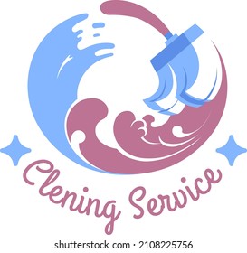 Maintaining dwelling clean and tidy with assistance of cleaning service, emblem or logotype with brush and calligraphy lettering. Housekeeping and help with household chores. Vector in flat style