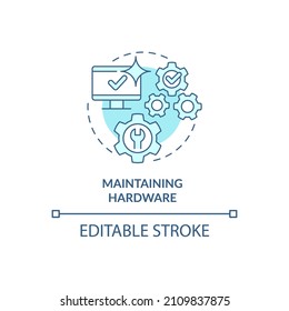 Maintaining hardware turquoise concept icon. Availability of sensitive data abstract idea thin line illustration. Isolated outline drawing. Editable stroke. Roboto-Medium, Myriad Pro-Bold fonts used