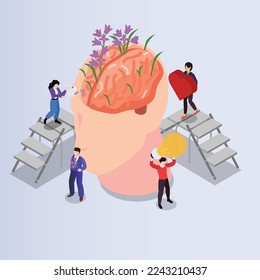 Maintaining mental health isometric 3d vector illustration concept for banner, website, illustration, landing page, flyer, etc.