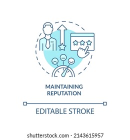 Maintaining reputation turquoise concept icon. Basic problem of startup abstract idea thin line illustration. Isolated outline drawing. Editable stroke. Arial, Myriad Pro-Bold fonts used