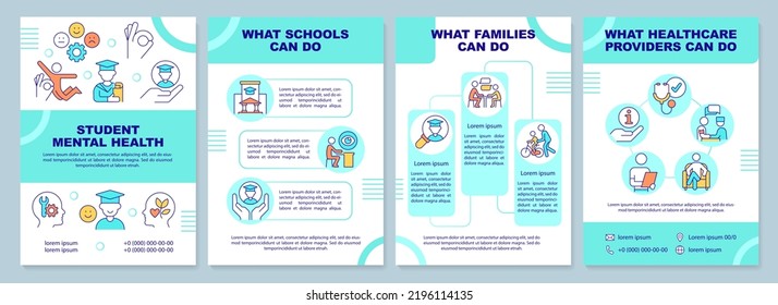 Maintaining student mental health mint brochure template. Leaflet design with linear icons. Editable 4 vector layouts for presentation, annual reports. Arial-Black, Myriad Pro-Regular fonts used