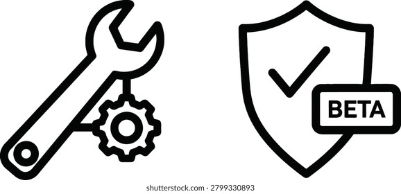 Maintenance and beta testing conceptual icons set with maintenance software minimalist development assurance technical settings computer verification