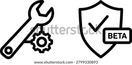 Maintenance and beta testing conceptual icons set with maintenance software minimalist development assurance technical settings computer verification