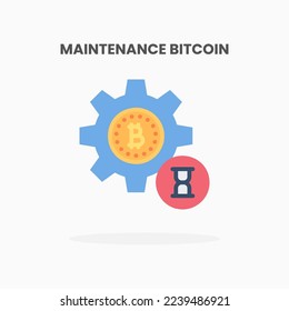 Maintenance bitcoin gear icon flat. Vector illustration on white background. Can used for web, app, digital product, presentation, UI and many more.