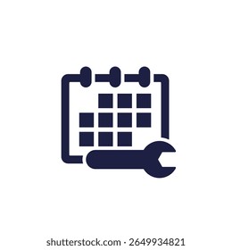 maintenance calendar icon with a wrench, repair schedule pictogram