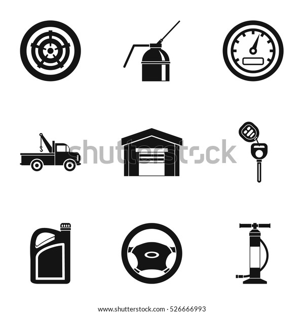 Maintenance car icons set. Simple\
illustration of 9 maintenance car vector icons for\
web