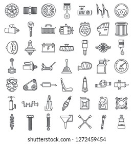 Maintenance car part icon set. Outline set of maintenance car part vector icons for web design isolated on white background
