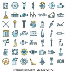 Maintenance car part icon set. Outline set of maintenance car part vector icons thin line color flat on white