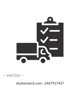 maintenance checklist vehicle icon, truck inspect, technician auto repair, customs control, flat symbol on white background - vector illustration