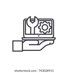 maintenance, computer support concept vector thin line icon, symbol, sign, illustration on isolated background