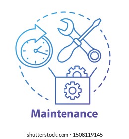 Maintenance concept icon. Round-the-clock workshop. Equipment setup. Repairs. Support. Warranty service idea thin line illustration. Vector isolated outline drawing