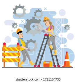 Maintenance concept. Under repair. Out of order for moment. Vector and illustration.