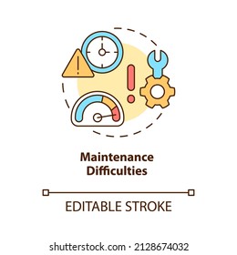 Maintenance Difficulties Concept Icon. Rural Electrification Obstacles Abstract Idea Thin Line Illustration. Isolated Outline Drawing. Editable Stroke. Roboto-Medium, Myriad Pro-Bold Fonts Used