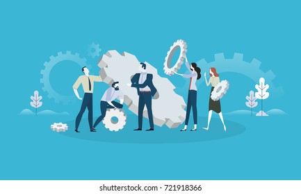 Maintenance. Flat design business people concept for product development, service, engineering. Vector illustration concept for web banner, business presentation, advertising material.