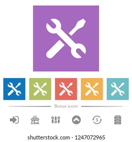 Maintenance flat white icons in square backgrounds. 6 bonus icons included.