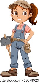 Maintenance girl cartoon character illustration