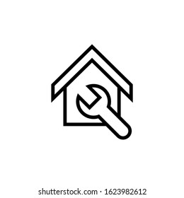 Maintenance House Icon - From Property, Commercial House And Real Estate Icons, Mortgage Icons In Outline, Lineart Style On White Background