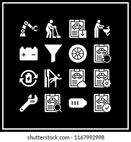 maintenance icon. 16 maintenance vector set. washing, car repair, excavator machine arm and wrench icons for web and design about maintenance theme