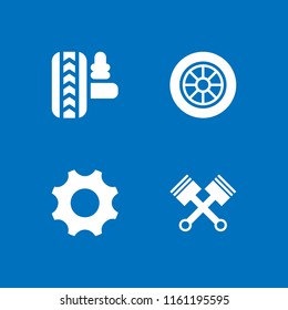 maintenance icon. 4 maintenance set with work tools, construction and tools, motor and car wheel vector icons for web and mobile app