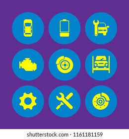 maintenance icon. 9 maintenance set with car repair, auto, work tools and motor vector icons for web and mobile app