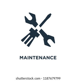 Maintenance icon. Black filled vector illustration. Maintenance symbol on white background. Can be used in web and mobile.