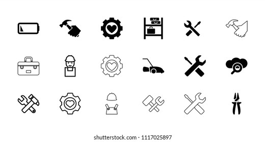 Maintenance Icon. Collection Of 18 Maintenance Filled And Outline Icons Such As Lawn Mower, Search Cloud, Low Battery, Worker. Editable Maintenance Icons For Web And Mobile.