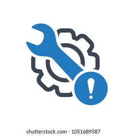 Maintenance icon with exclamation mark. Maintenance icon and alert, error, alarm, danger symbol. Vector icon