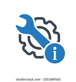 Maintenance icon with information sign. Maintenance icon and about, faq, help, hint symbol. Vector icon