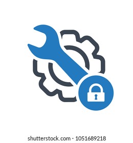 Maintenance icon with padlock sign. Maintenance icon and security, protection, privacy symbol. Vector icon