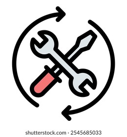 Maintenance Icon Repair and Service in Flat Line Color Style