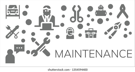 maintenance icon set. 11 filled maintenance icons.  Collection Of - Repairing, Worker, Screwdriver, Support, Supporter, Toolbox, Tool, Tools, Plier, Pliers