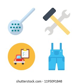 maintenance icon set. vector set about skimmer, tools, overall and car repair icons set.