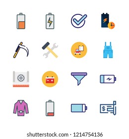 maintenance icon set. vector set about coat, tools, filter and mower icons set.