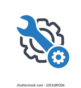 Maintenance icon with settings sign. Maintenance icon and customize, setup, manage, process symbol. Customize, icon, vector, application, build, cog, configuration, engineering, flat, gear, industry