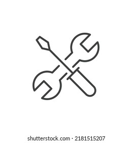 Icono de mantenimiento. Estilo de contorno simple. Herramienta, llave y destornillador, señal de spanner. Concepto de servicios para el hogar. Elemento de símbolo de ilustración de vector de línea delgada aislado en fondo blanco. EPS 10.