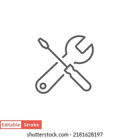Maintenance icon. Simple outline style. Tool, wrench and screwdriver, spanner sign. Home services concept. Thin line vector illustration symbol isolated on white background. Editable stroke EPS 10.