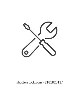 Icono de mantenimiento. Estilo de contorno simple. Herramienta, llave y destornillador, señal de spanner. Concepto de servicios para el hogar. Elemento de símbolo de ilustración de vector de línea delgada aislado en fondo blanco. EPS 10.