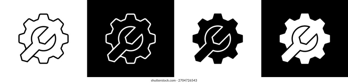 Variaciones del icono de mantenimiento en línea y estilo de glifo sobre fondo blanco y negro