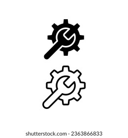 maintenance icon. web setting line and solid style. Service Tools with gear and wrench for service setup logo. setting engineering mechanical sign vector illustration design on white background EPS 10