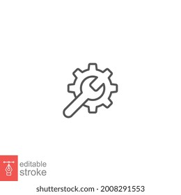 maintenance icon. web setting outline style. Service Tools with gear and wrench for service setup logo. setting engineering sign. editable stroke vector illustration design on white background EPS 10