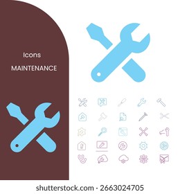 Maintenance icons collection in outline 